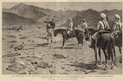 Rebelia w Sudanie, rekonesans kawalerii na pole bitwy, gdzie w dniu 4 grudnia 1883 roku rebelianci zabili osiemset czarnych żołnierzy autorstwa Joseph Nash